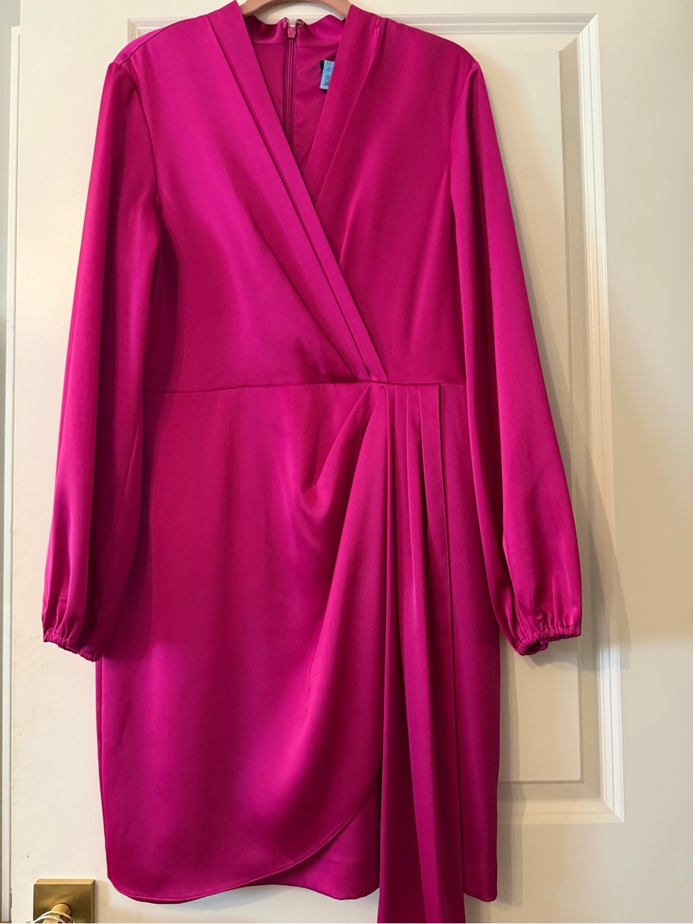 Alex Marie Fuchsia Wrap-Style Long Sleeve Midi Dress